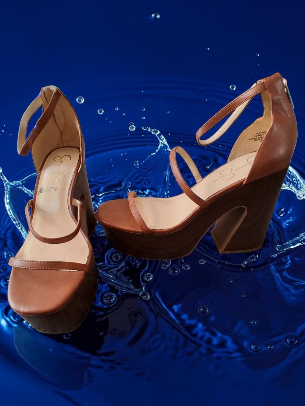 Jessica Simpson Brown Leather Platform Heel Sandals Women's Shoes Size 10 Autumn